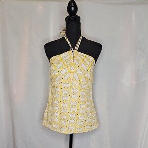 LOFT Yellow Patterned Halter Top Y2K